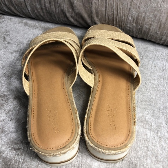 UNIVERSAL THREAD Beige 3 Textile Strap Platform Wedge Sandals 9.5 Espadrille - Picture 11 of 15